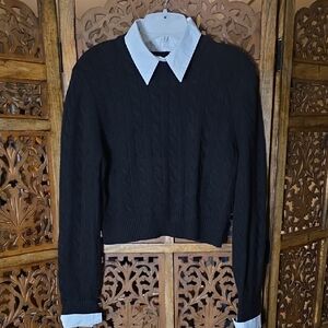 Justify Black Cable-Knit Sweater with White Collar